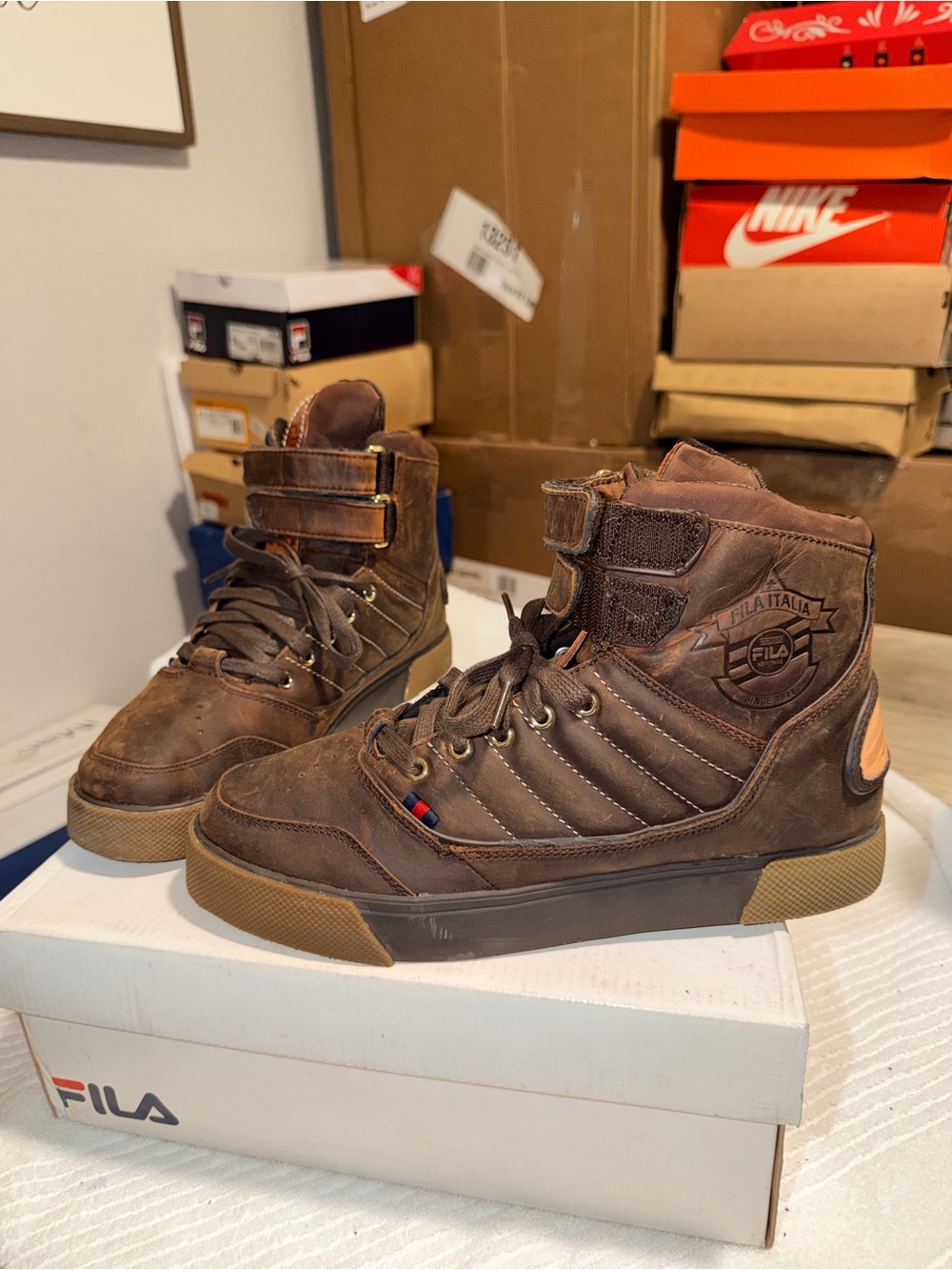 FILA Sporta Crest Lea Men’s 8.5 Brown Leather High Top Sneakers Shoes